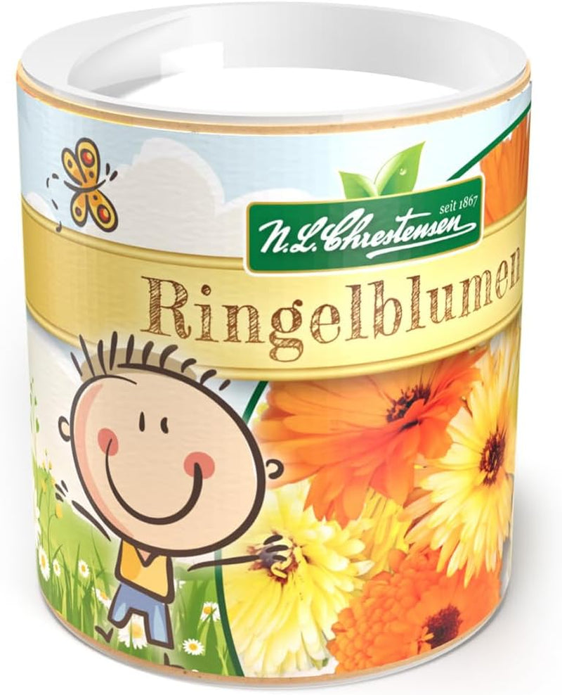 Ringelblumensamen Chrestensen Colorful Mix - Kostenlose bestäubte Samen 30g für ca. 25m² - Shaker für Gartenkinder