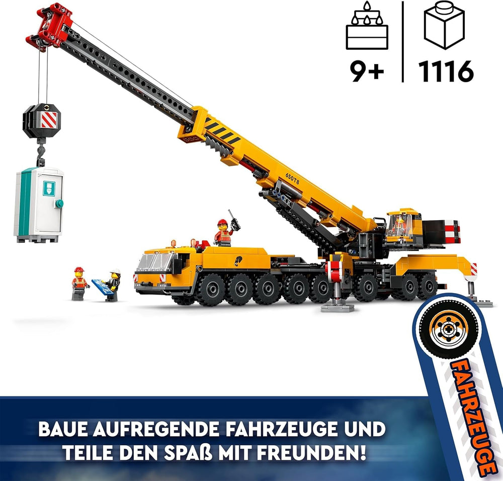 LEGO City Mobiler Baukran, Konstruktionsspielzeug für Jungen und Mädchen, kreatives Kindergeschenk, langer ausziehbarer Arm, 4 Bauarbeiter-Minifiguren für Rollenspiele, 60409 Bausets. Besuchen Sie den LEGO-Store