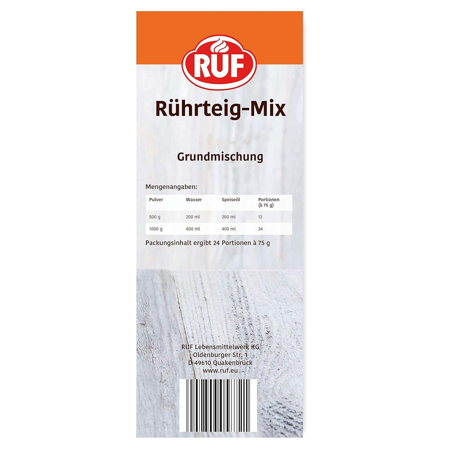 RUF Rührkuchen Backmischung, Nur Wasser & Öl Zugeben, Rezeptur Für Blechkuchen, Kastenkuchen, Muffins, Gugelhupf Und Tortenböden, 1X1000G Mischung zum Backen und Kochen Naty Shop