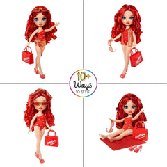 Rainbow High Swim & Style – Ruby (rot) – 28 cm große Puppe mit glänzendem Pareo, kann auf mehr als 10 Arten getragen werden – ausziehbarer Badeanzug, Sandalen, Spielzubehör – Spielzeug – ideal für Naty Shop Dolls im Alter von 4 bis 12 Jahren