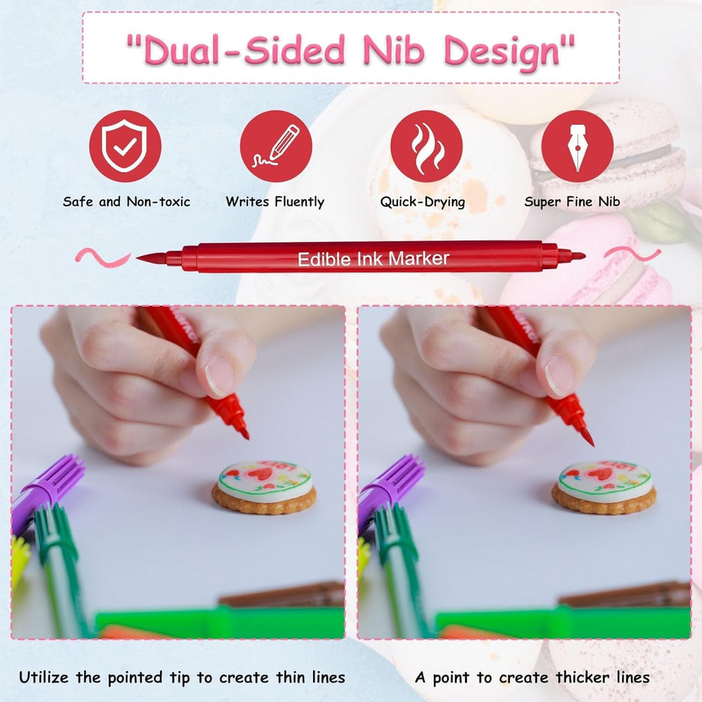 10 culori coloranți alimentari comestibili, markere alimentare cu două fețe cu vârf fin și lat, pixuri pentru glazură pentru prăjituri, fondant, fursecuri, ouă de Paște, macaroane, copt cu copii