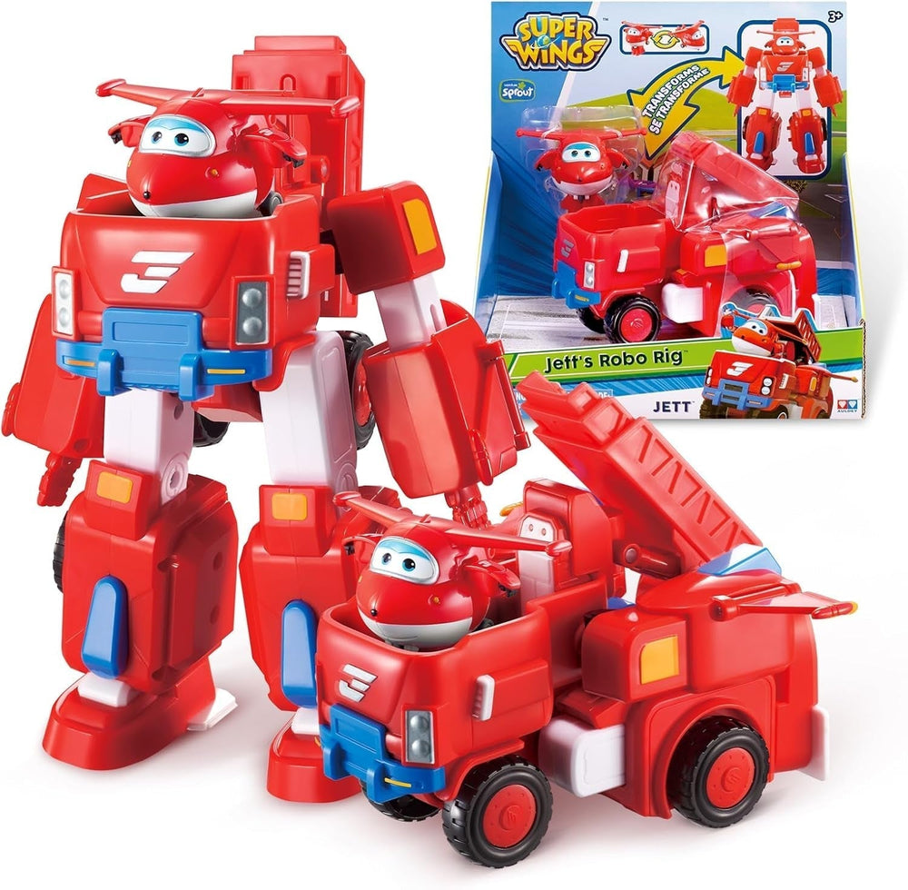 SUPER WINGS – WANDELBARES ROBOTERFAHRZEUG „PAUL'S CRUISER“ 18 cm + 1 FIGUR 5 cm – Transform-A-Bots Spielzeugauto und Flugzeug aus der Zeichentrickserie – Spielzeug für Kinder ab 3 Jahren. Actionfiguren Naty Shop Jetts Robo-Rig