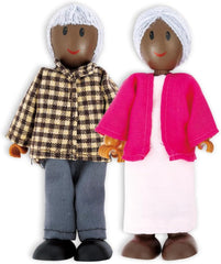 Hape Doll Family – Set de accesorii pentru casă de păpuși cu 6 piese, culoare piele închisă, cu figurine din lemn și material textil, joc de rol, jucărie educativă, jucărie interactivă de învățare pentru copii cu vârsta de 3 ani și peste