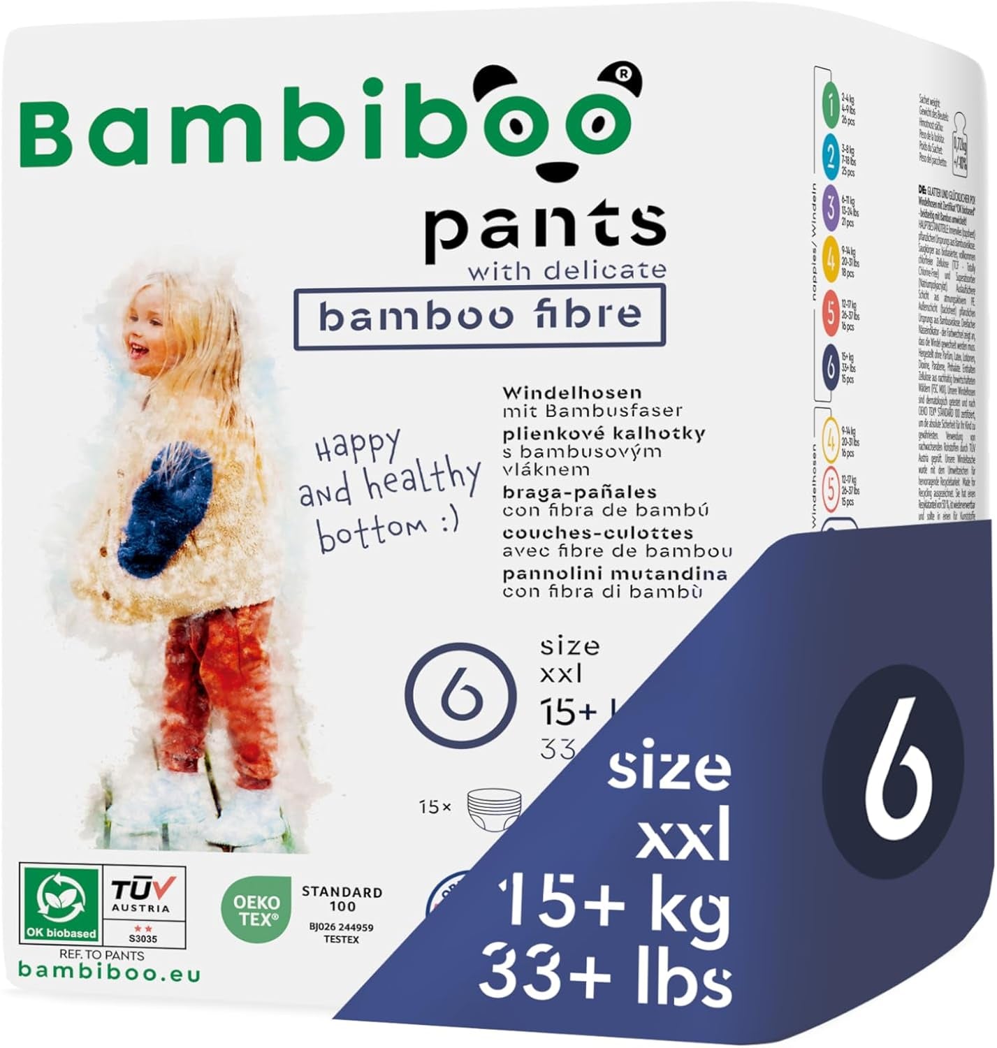 Scutece de unică folosință Bambiboo, prietenoase cu pielea, cu fibre fine de bambus - Chiloți pentru scutece pentru bebeluși - Huse de scutece de unică folosință - Protecție pentru pielea sensibilă - Foarte absorbante - Mărimea 4 (Maxi), 16 bucăți
