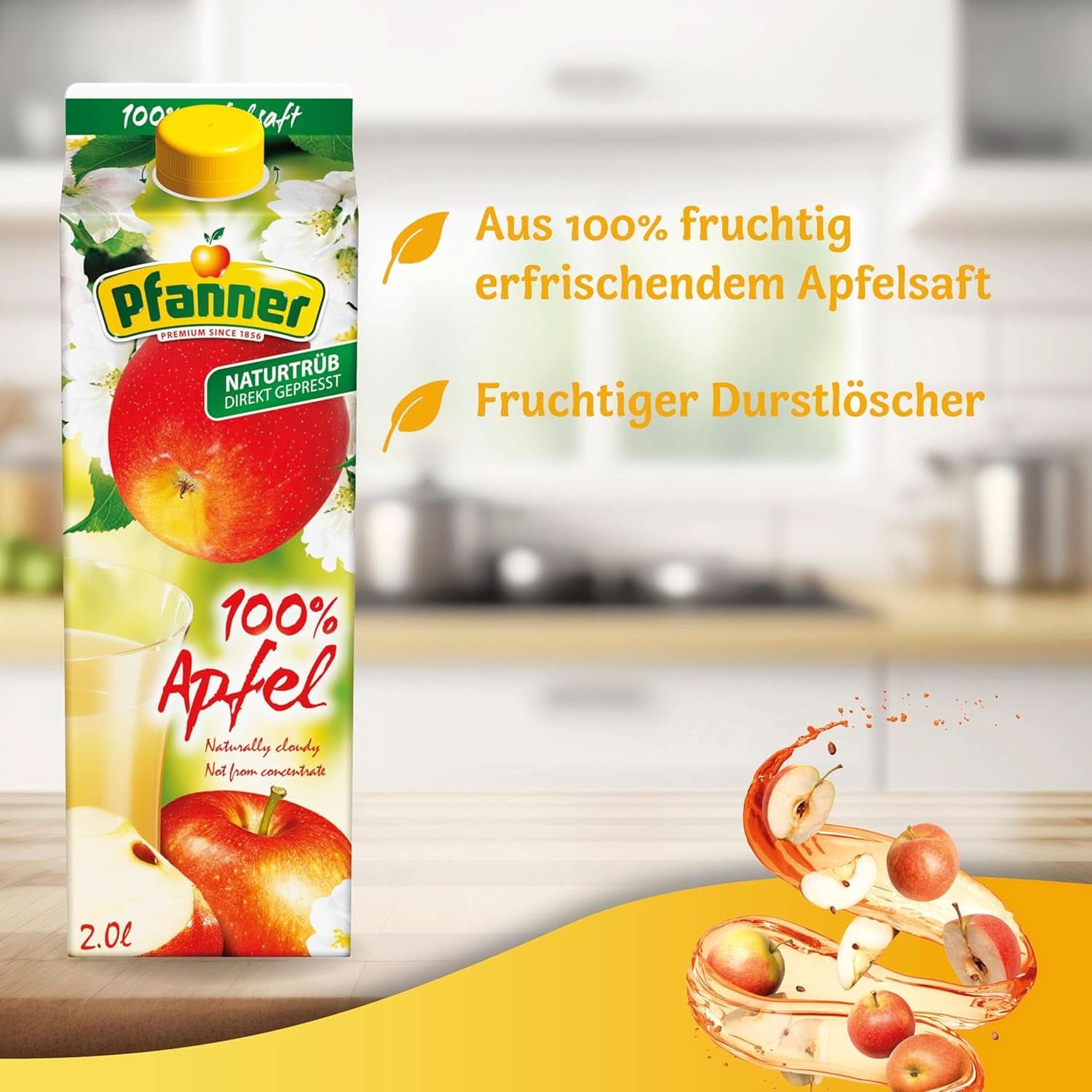 Pfanner 100 % naturtrüber Apfelsaft (1 x 2 Liter) – Direkt gepresste Äpfel – Fruchtsaft ohne Zuckerzusatz Alkoholfreie Getränke Naty Shop