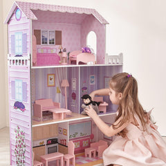 Olivia's Small World Riesenpuppenhaus, großes Puppenhaus aus Holz mit Möbeln und Zubehör, 3-stöckiges Puppenhaus für Kinder, Puppenhaus für 12-Zoll-Puppen, ab 3 Jahren Naty Shop Puppenhäuser
