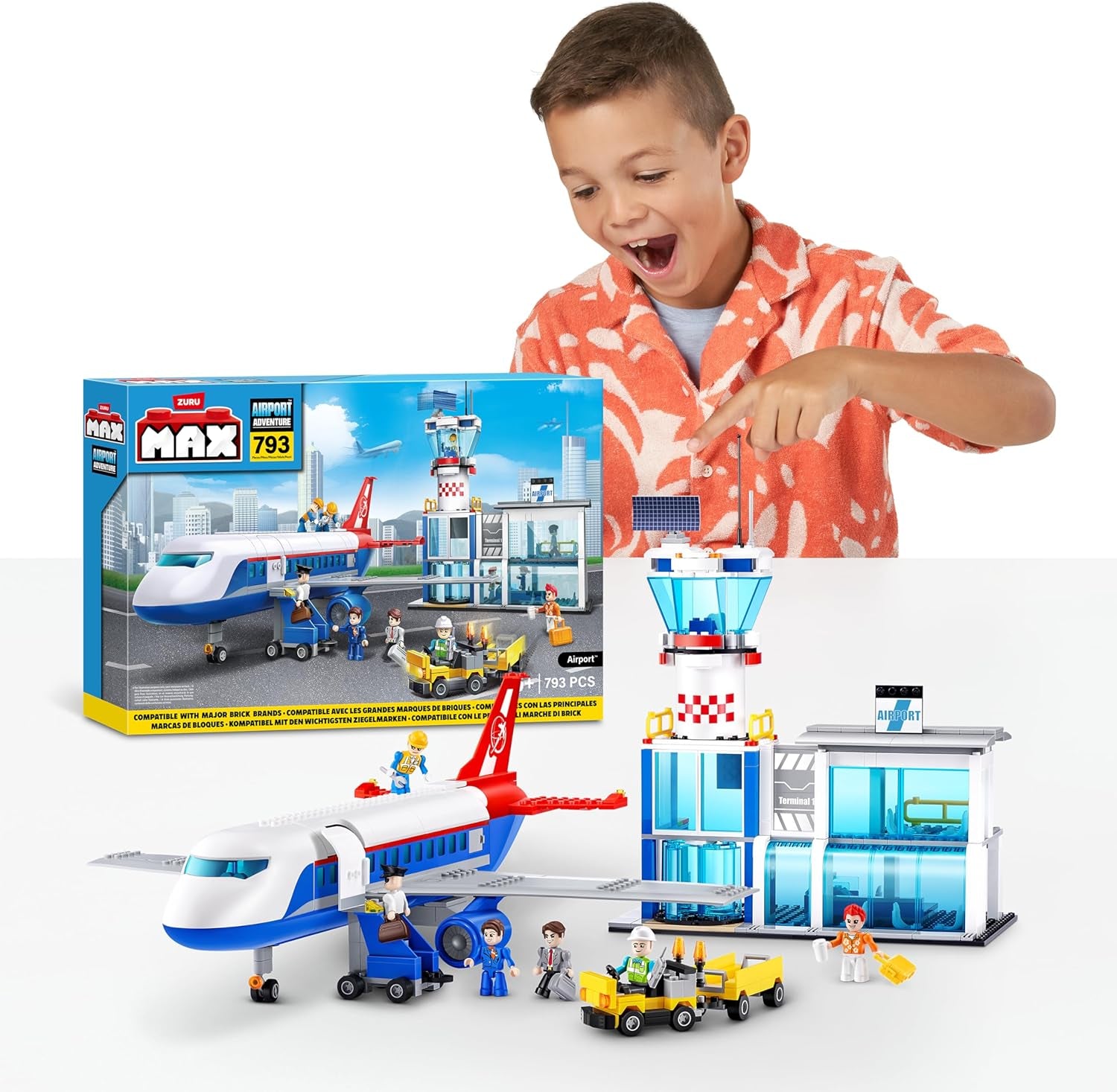 MAX Adventure Spielset Flughafen (793 Teile) Bausteine ​​Spielzeug für Kinder ab 5 Jahren Fahrzeuge Auspacken Unpacking