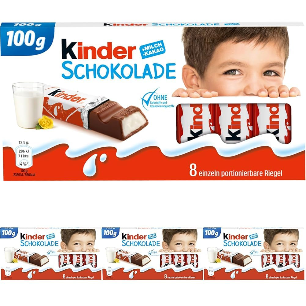 Kinder Chocolate – Gefüllte Milchschokoladenriegel – 1 Packung mit 24 einzelnen Riegeln (24 x 12,5 g).