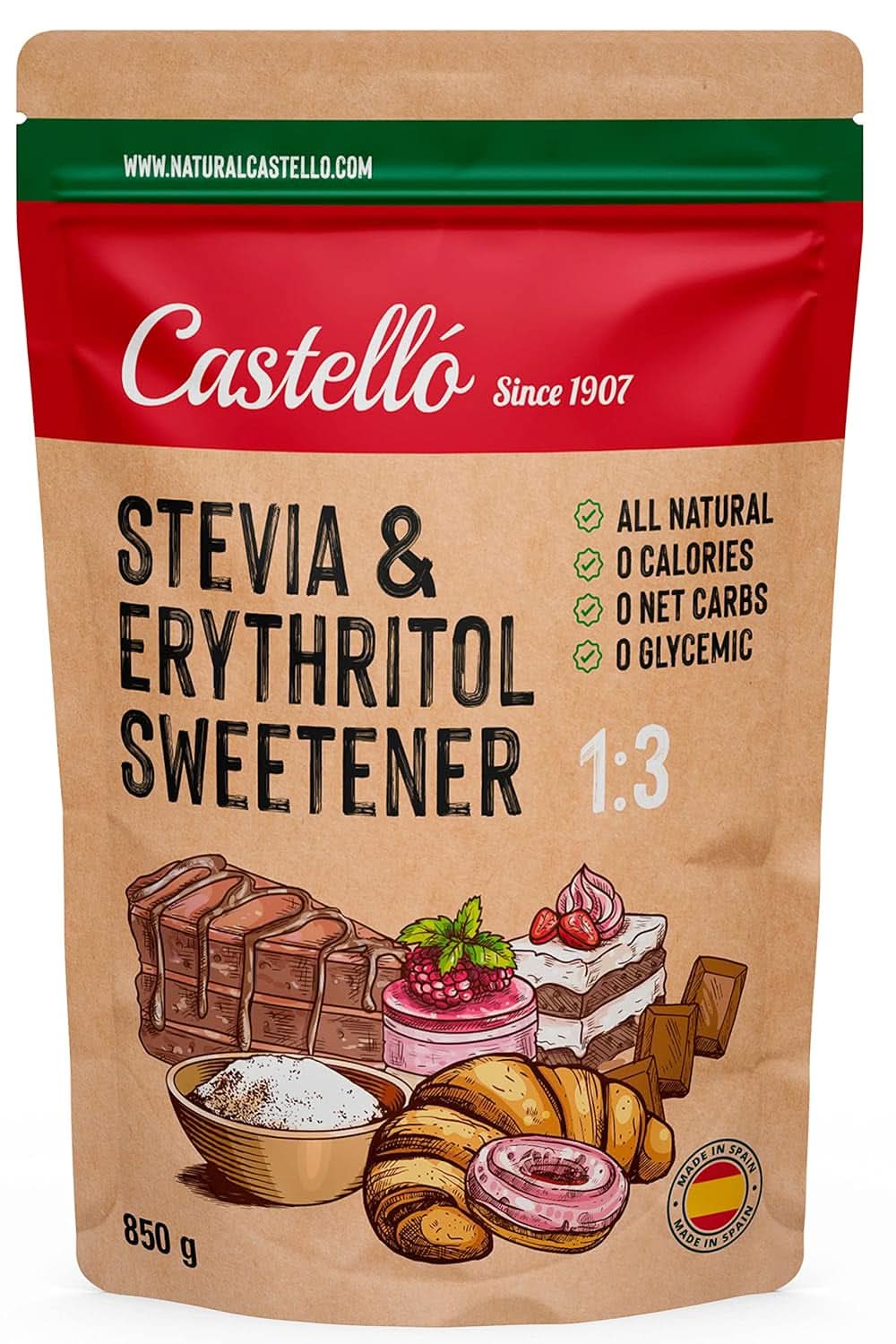 Stevia + Erythritol 1:3 Süßstoff, 1G = 3G Zucker, 850 Gramm Süßstoffe Naty Shop