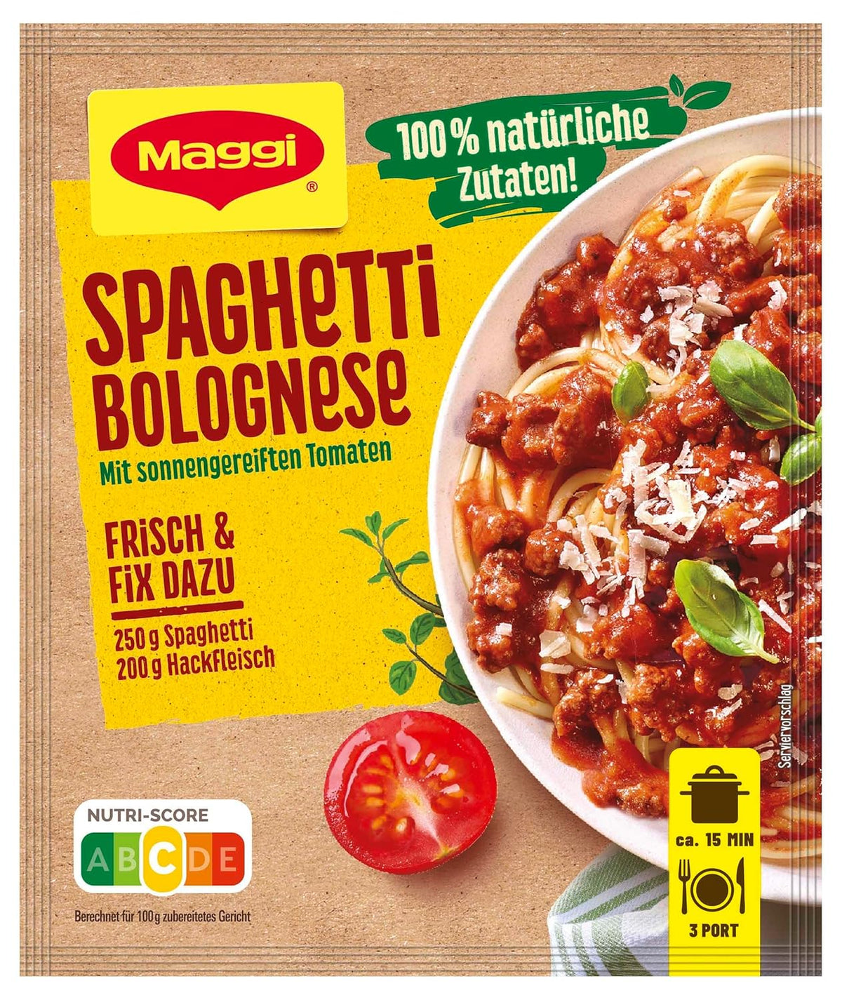 MAGGI Fix für Spaghetti Bolognese, Würzmischung, 100 % natürliche Zutaten, für 3 Portionen, 1er Pack (1 x 36g Packung)
