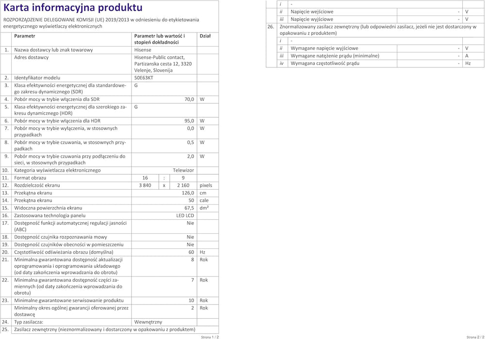 Televizor LED Hisense 50E63KT, 50 de inci, Smart TV UHD 4K