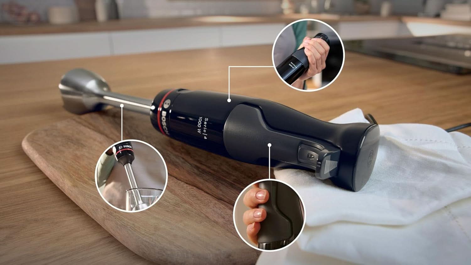 Bosch Standmixer Ergomaster Serie 4, 1000 Watt, Edelstahl-Mixstab, Zerkleinerer, Mix-/Messbecher, Schwarz Kitchen Naty Shop