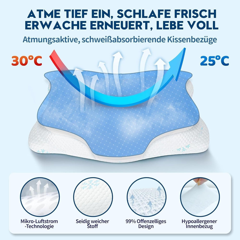 Cloudétoile pernă pentru gât pernă din spumă cu memorie - pernă ortopedică ergonomică 2 în 1 pernă din spumă visco pernă pentru dormit lateral, pernă de susținere a gâtului reglabilă pe înălțime pernă din spumă cu memorie, alb 64X38X12 cm Perne ortopedice cervicale Naty Shop