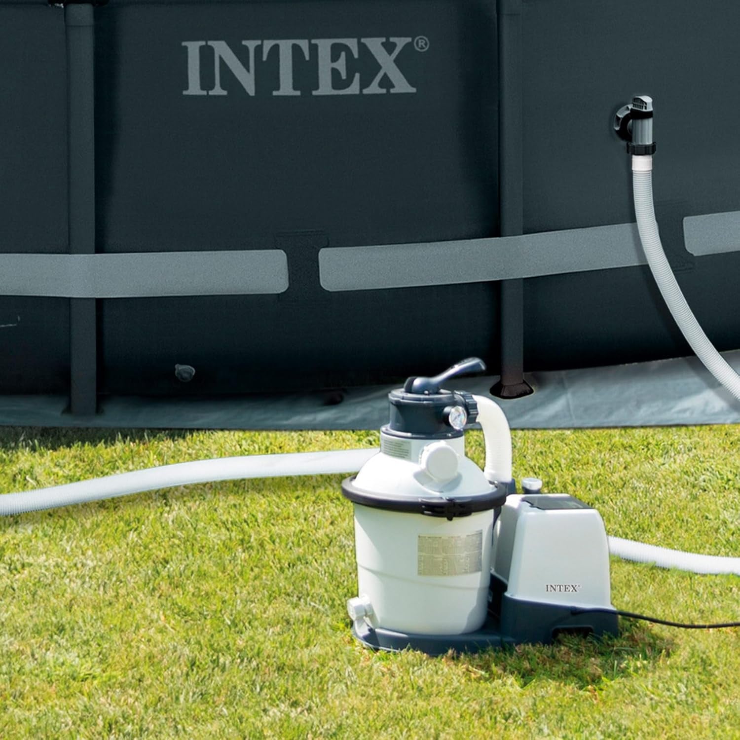 Intex 26642 Krystal Clear Sandfilterpumpe mit RCD, Wasserdurchfluss 3500 l/h, Systemdurchfluss 2000 l/h, Kunststoff, weiß