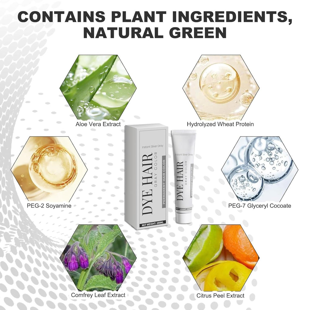 Vopsea de păr Grey Silver Vopsea de păr Silver Grey Vopsea de păr Silver Natural Unisex Vopsea de păr Light Gray Silver Color Cream pentru toate tipurile de păr（100ml） Vopsea pentru par Naty Shop