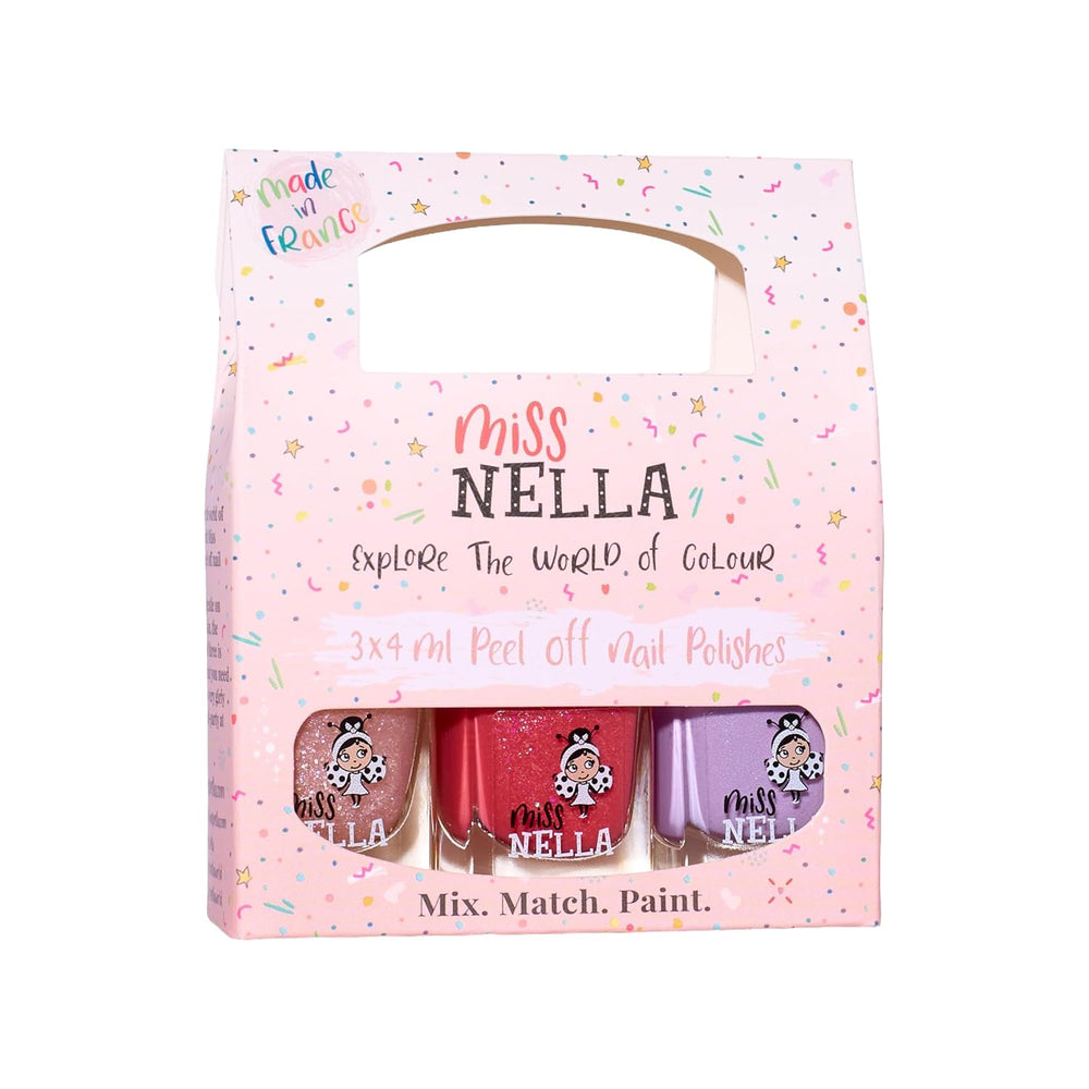 Miss Nella Magic Collection 4-teiliges Glitzer-Nagellack-Set: Rosa, Rot, Gold und Blau, spezieller entfernbarer Nagellack für Kinder, ungiftig, auf Wasserbasis, geruchlos
