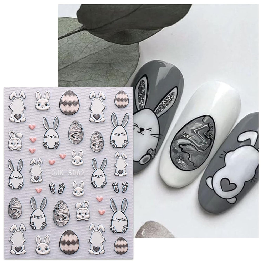 JMEOWIO 6 Blatt 3D Nagelsticker Ostern Nail Art Sticker Selbstklebend Nagelaufkleber 5D Stereoskopisch Süßer Hase Ei Dekoration Nageldesign Zubehör