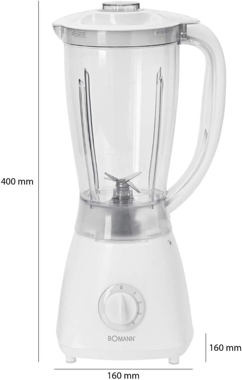 Bomann 378 CB Universalmixer Zum Pürieren, Schlagen, Zerkleinern, Shaken Und Mixen, Ice Crush-Funktion, Kraftvoller 500 Watt-Motor, Abnehmbarer Mixbehälter Mit 1.5 Liter, Edelstahlmesser, Weiß, UM 378 CB Bucatarie Naty Shop