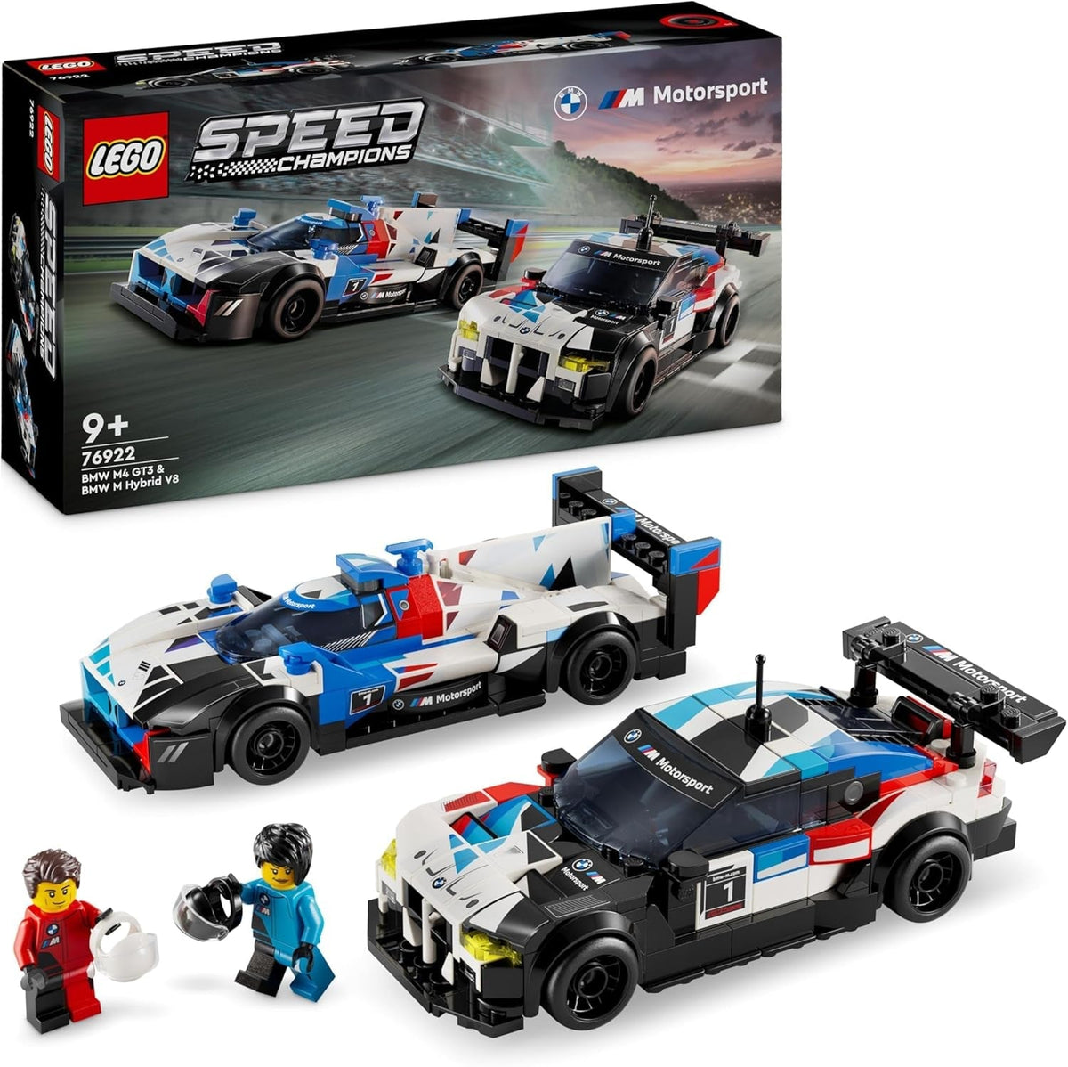 Jucărie LEGO Speed Champions BMW M4 GT3 & BMW M Hybrid V8 Race Car cu 2 modele de mașini construibile și 2 minifigurine de șofer de curse, cadou pentru băieți, fete de la 9 ani, model de mașină 76922 Seturi de constructie Besuche den LEGO-Store Singur
