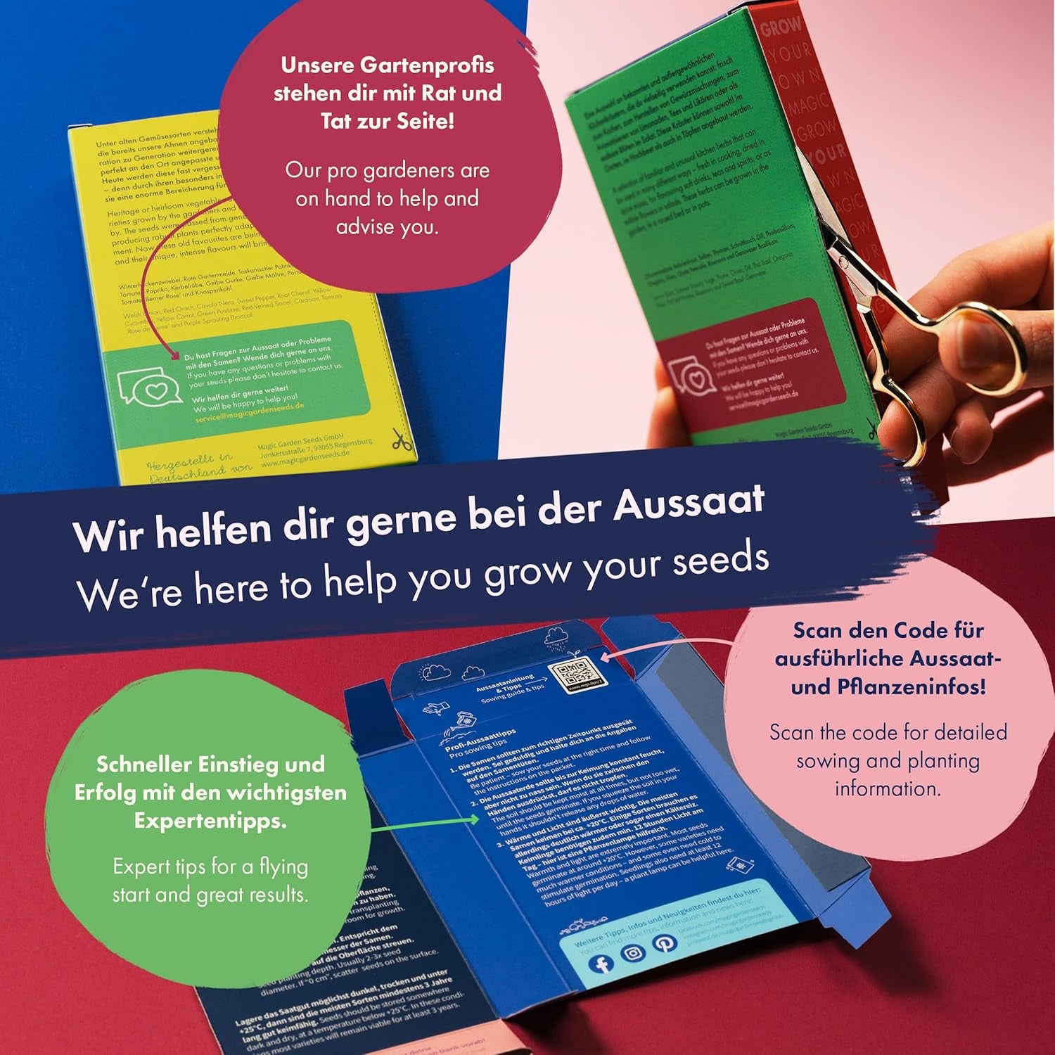 Blühender Regenbogen – 6 kostenlose bestäubte Blumenmischungen – spektakulär und farbenfroh – Samenset für Anfänger, als kleines Geschenk oder für den persönlichen Gebrauch
