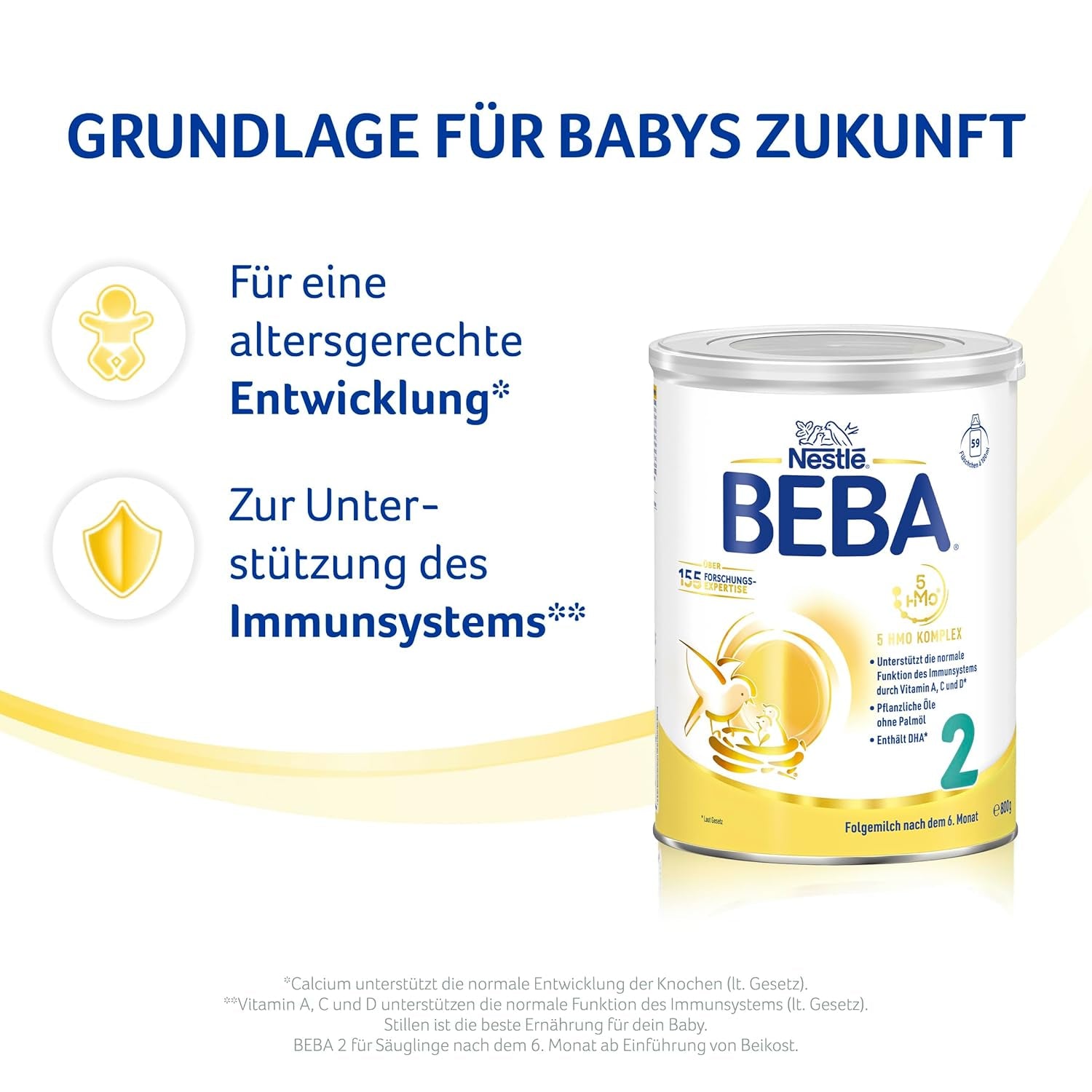 BEBA 2 - Folgemilch nach 6 Monaten, mit 5 HMO-Komplex, altersgerechter Proteingehalt, laktosefrei, palmölfrei, fischölfrei, Babynahrung, Babymilchpulver, 3er Pack (3 x 800g)
