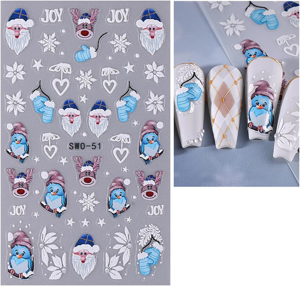 JMEOWIO Nagelsticker Weihnachten 6 Blatt Nail Art Sticker Selbstklebend Nagelaufkleber Schneeflocke Winter Urlaub Süß Dekoration Nageldesign Zubehör