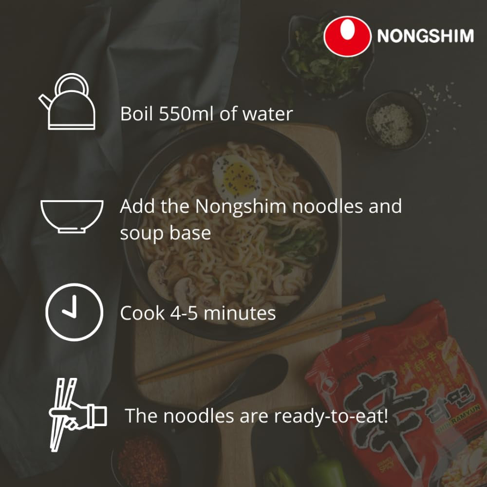 Instant-Nudeln Nong Shim Kimchi Ramyun, große Schüssel – koreanische Ramen-Suppe – schnelle Zubereitung – 1 Packung 112 g