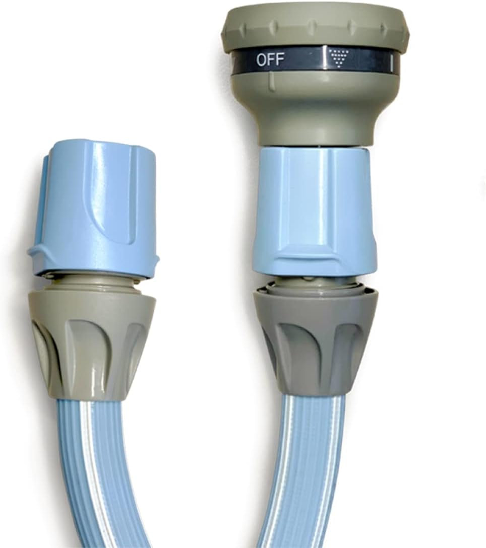 Furtun de grădină Magic Blue, extensibil, de 10 metri, rezistent la noduri și răsucire, cu sac și duză de pulverizare