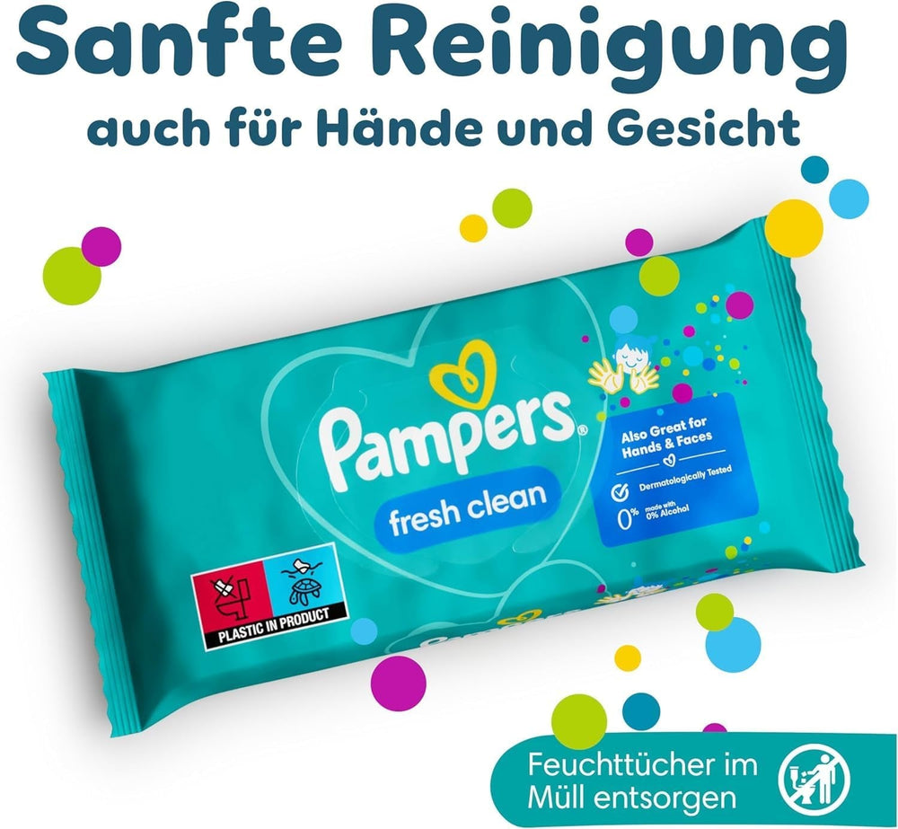 Șervețele umede Pampers Fresh Clean, 1872 de șervețele (36x52 bucăți), parfum ușor, potrivite și pentru mâini și față