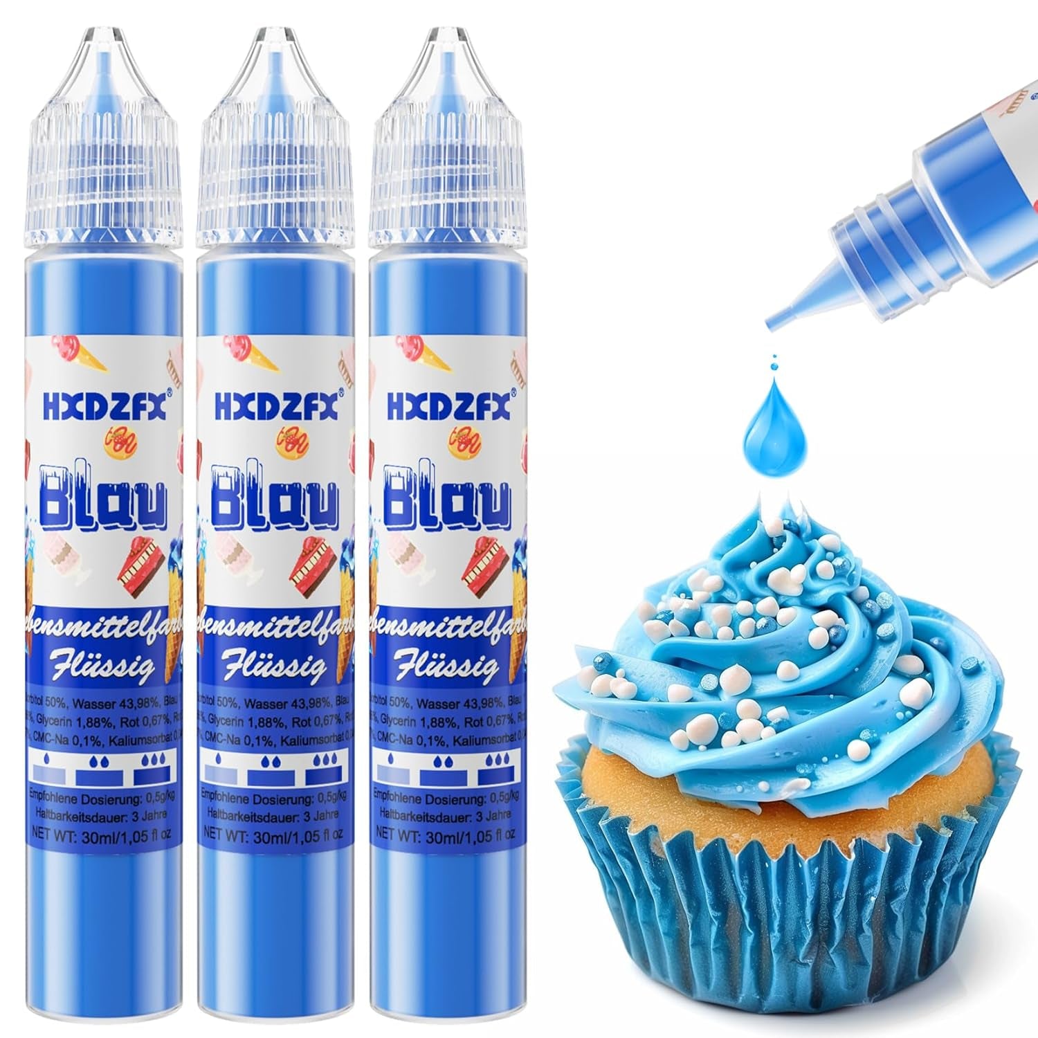 Colorant alimentar - Colorant alimentar lichid, Colorant alimentar foarte concentrat, Coloranți alimentari lichizi pentru copt, Decorare tort, Fursecuri, Macarons, Ouă de Paște, Aluat - 3 × 30ml (Roșu de Crăciun)