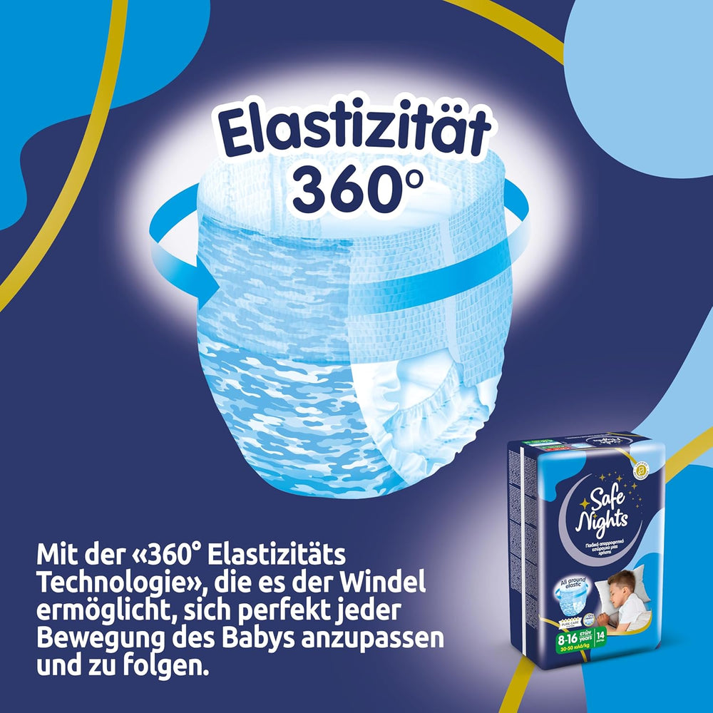 Safe Nights Boy, Nachthosen für 8–16 Jahre (30–50 kg), 84 Stück