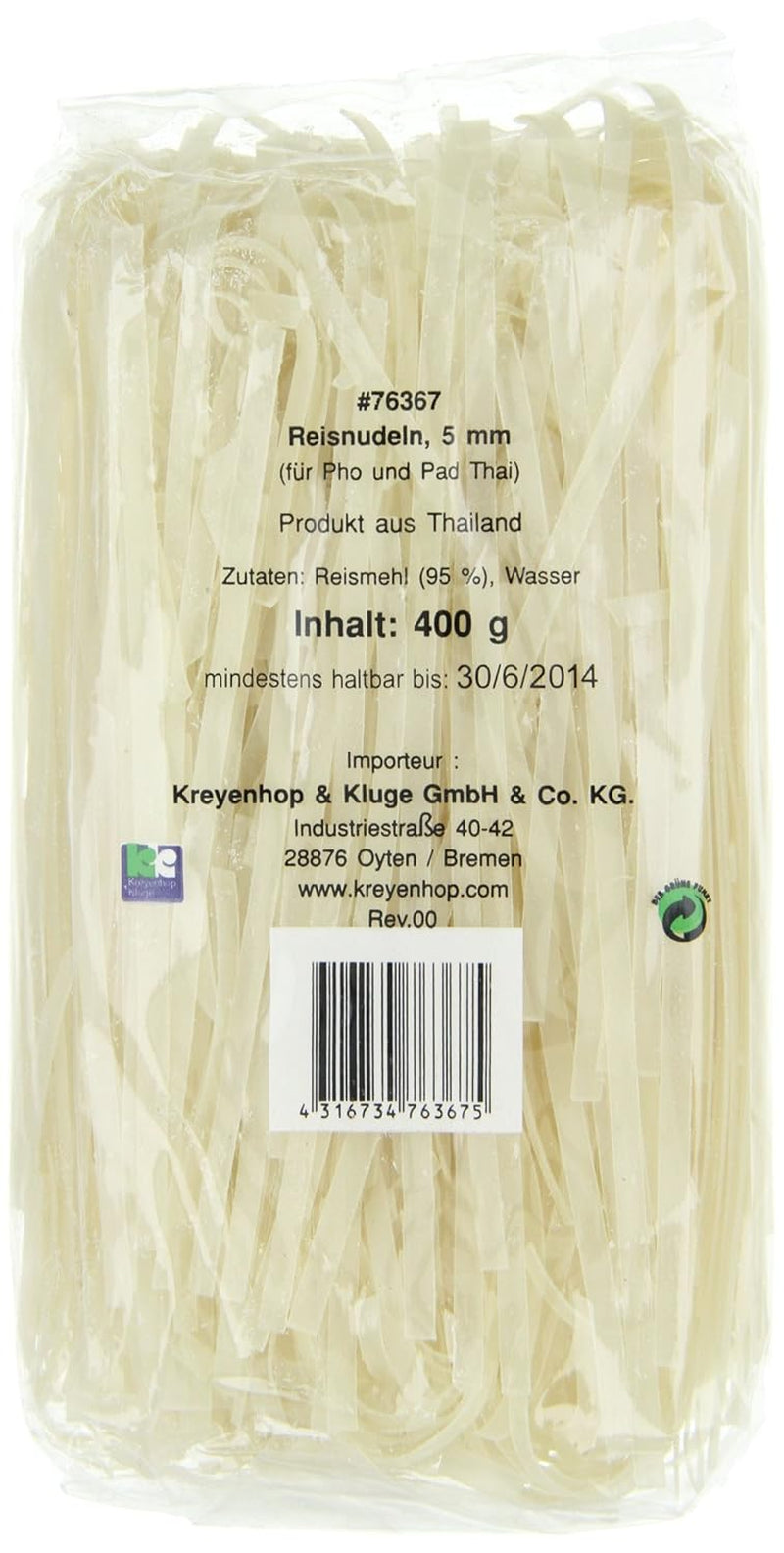 Reisnudeln – Thailändische, 5 mm breite Reisbandnudeln, hergestellt aus Reismehl – ​​17 x 400 g