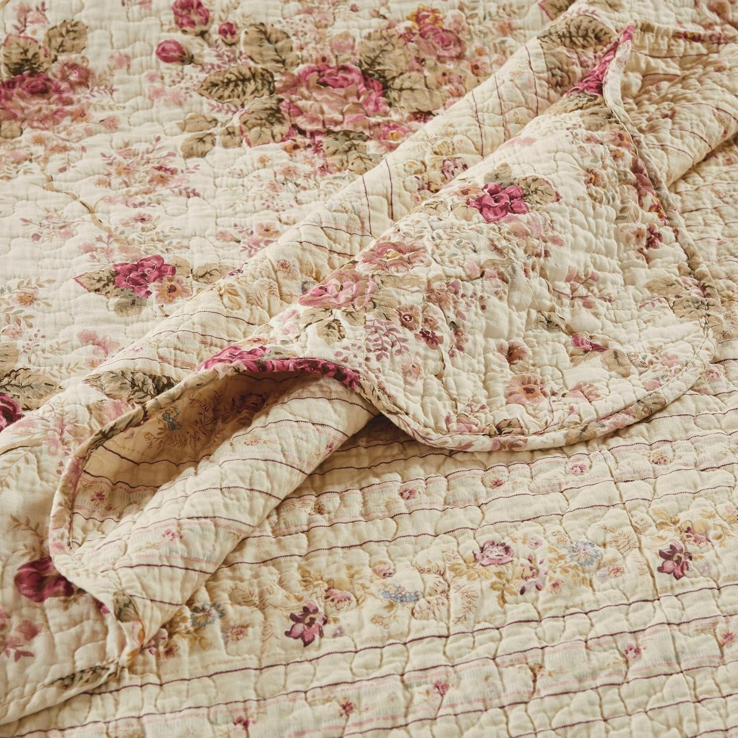 Greenland Home Antique Rose - model floral clasic, tradițional - 100% bumbac, matlasată, pătură de aruncat, 127 X 152,4 cm, ecru Paturi si Cuverturi Greenland Home Fashions