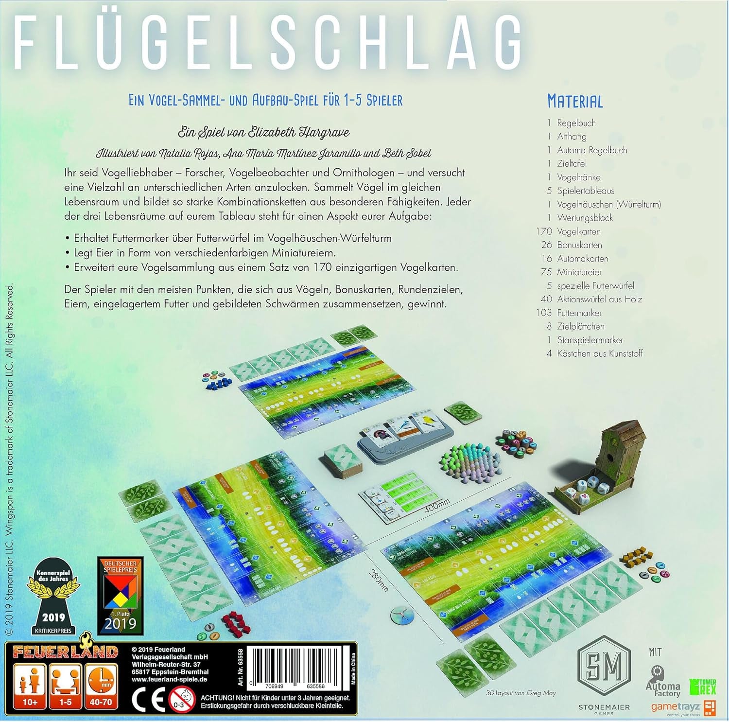 Feuerland Spiele 104-146-901 63558 Wingspan Brettspiel, deutsche Ausgabe – Kennerspiel des Jahres 2019 (Kritikerpreis)
