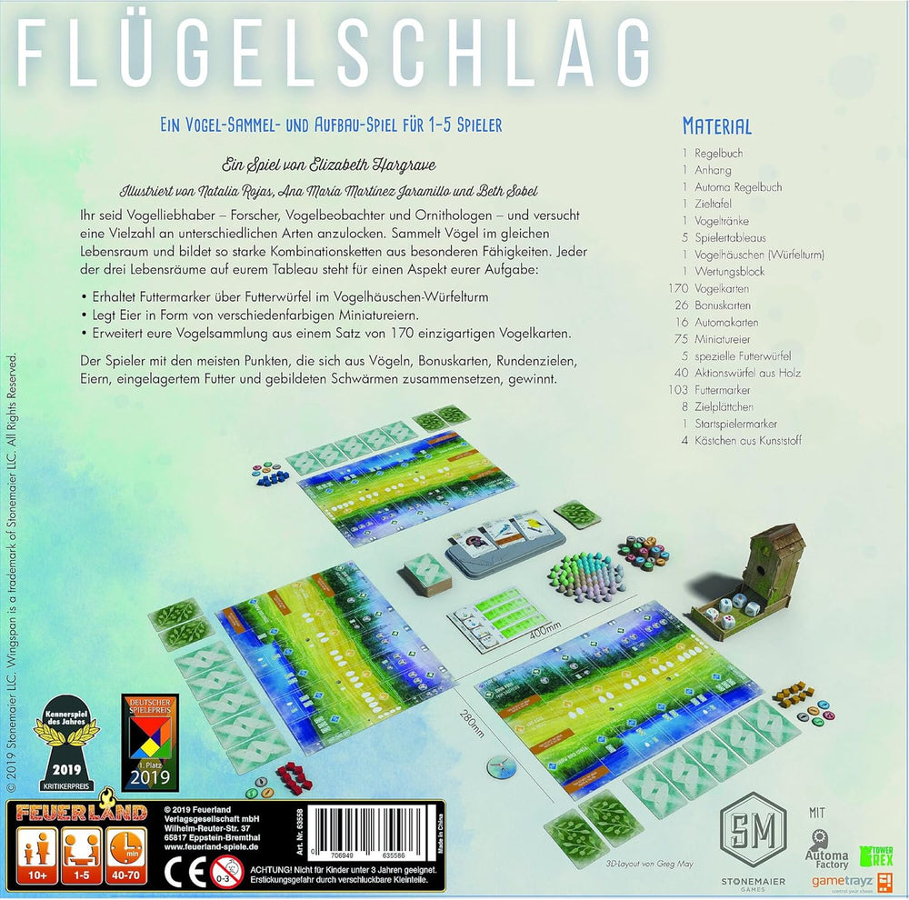 Feuerland Spiele 104-146-901 63558 Wingspan Brettspiel, deutsche Ausgabe – Kennerspiel des Jahres 2019 (Kritikerpreis)