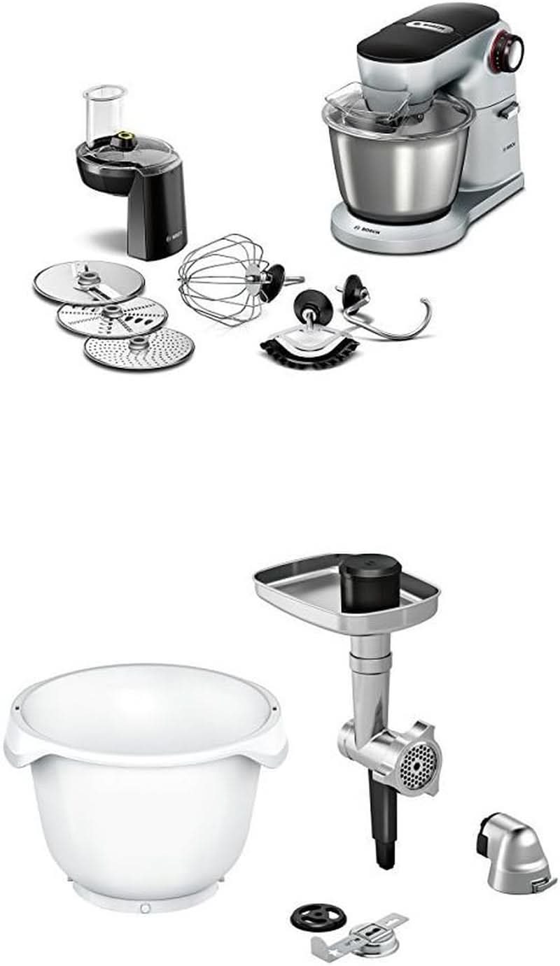 Optimum MUM9D33S11 Küchenmaschine (1300 Watt, Edelstahl-Rührschüssel, 3D Rührsystem, 7 Schaltstufen) Platinum Silber + MUZ9BS1 Zubehör Für Küchenmaschinen Mama si Copilul Naty Shop