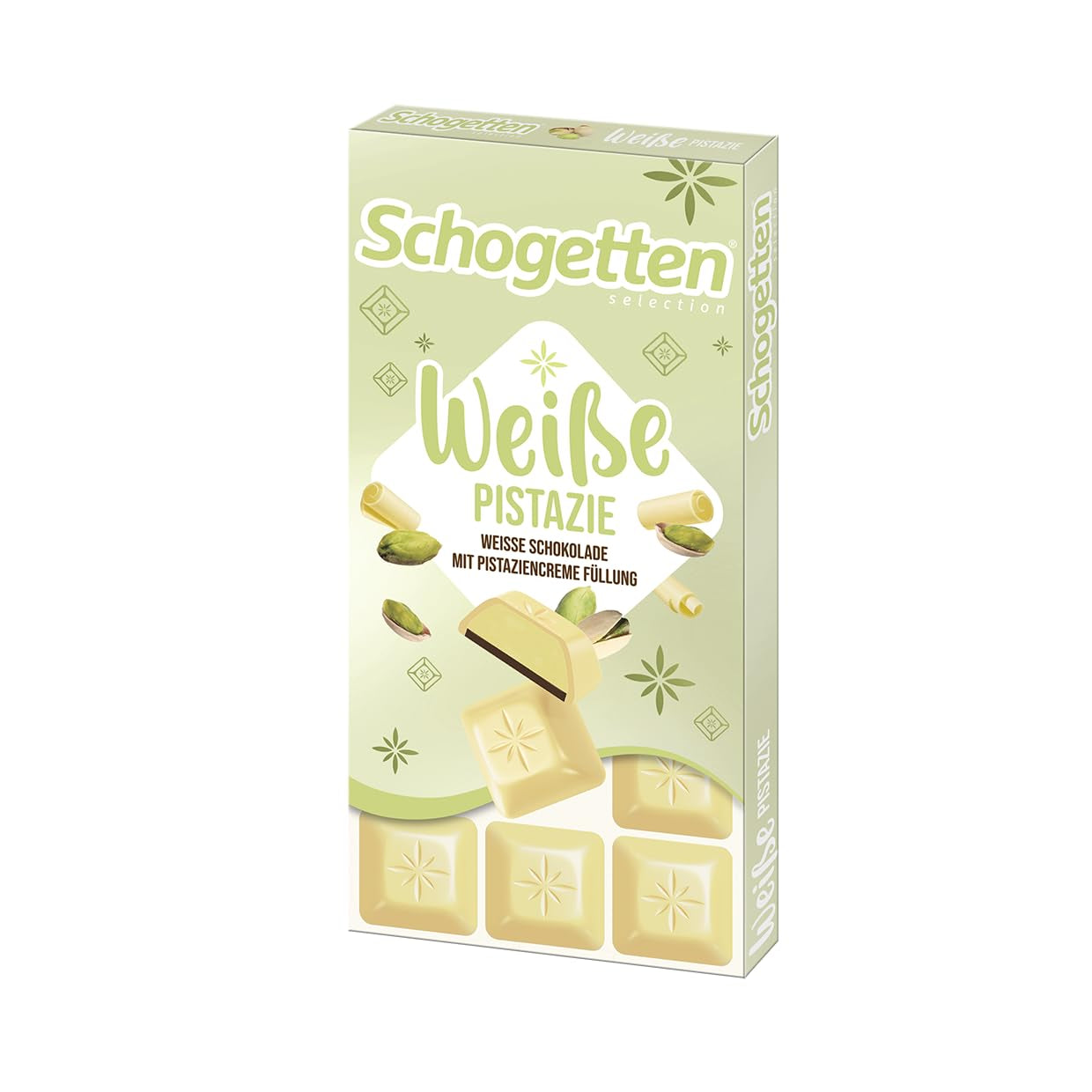 Schogetten Weiße Pistazien | Weiße Schokolade mit Pistaziencremefüllung | 100 g | Praktisch portioniert (3er-Pack)