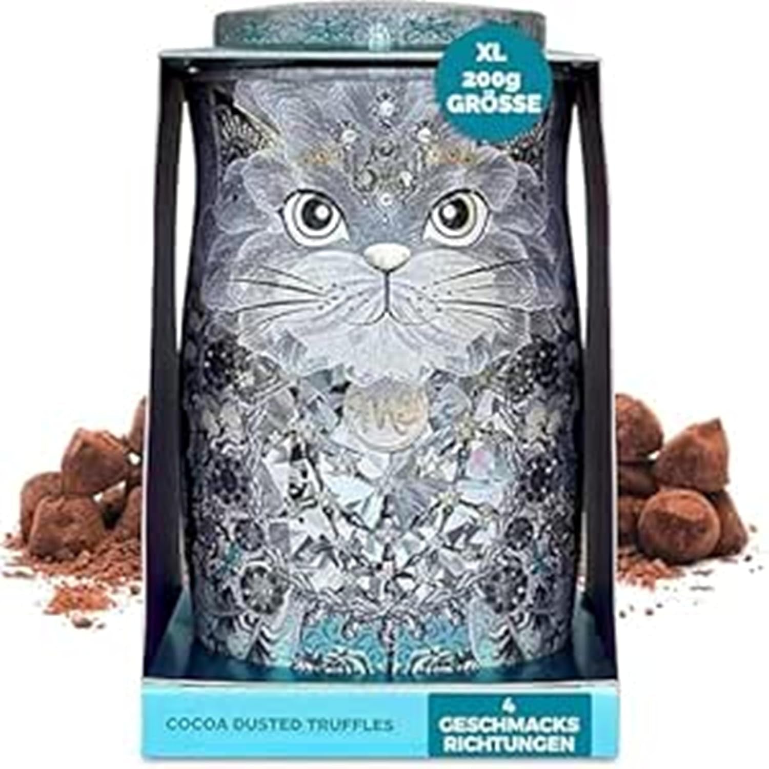 Monty Bojangles Savanna Gold Schokoladentrüffel (135 g), Kakaopulver-Pralinen-Geschenkset in einer individuellen Sammlerbox im Katzendesign, Flutter Scotch-Geschmack