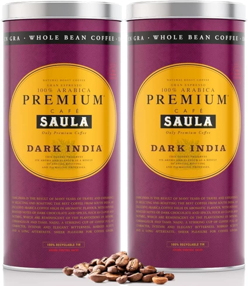 Cafea boabe Saula, 2 cutii a câte 500 gr. Premium Dark India 100% Arabica