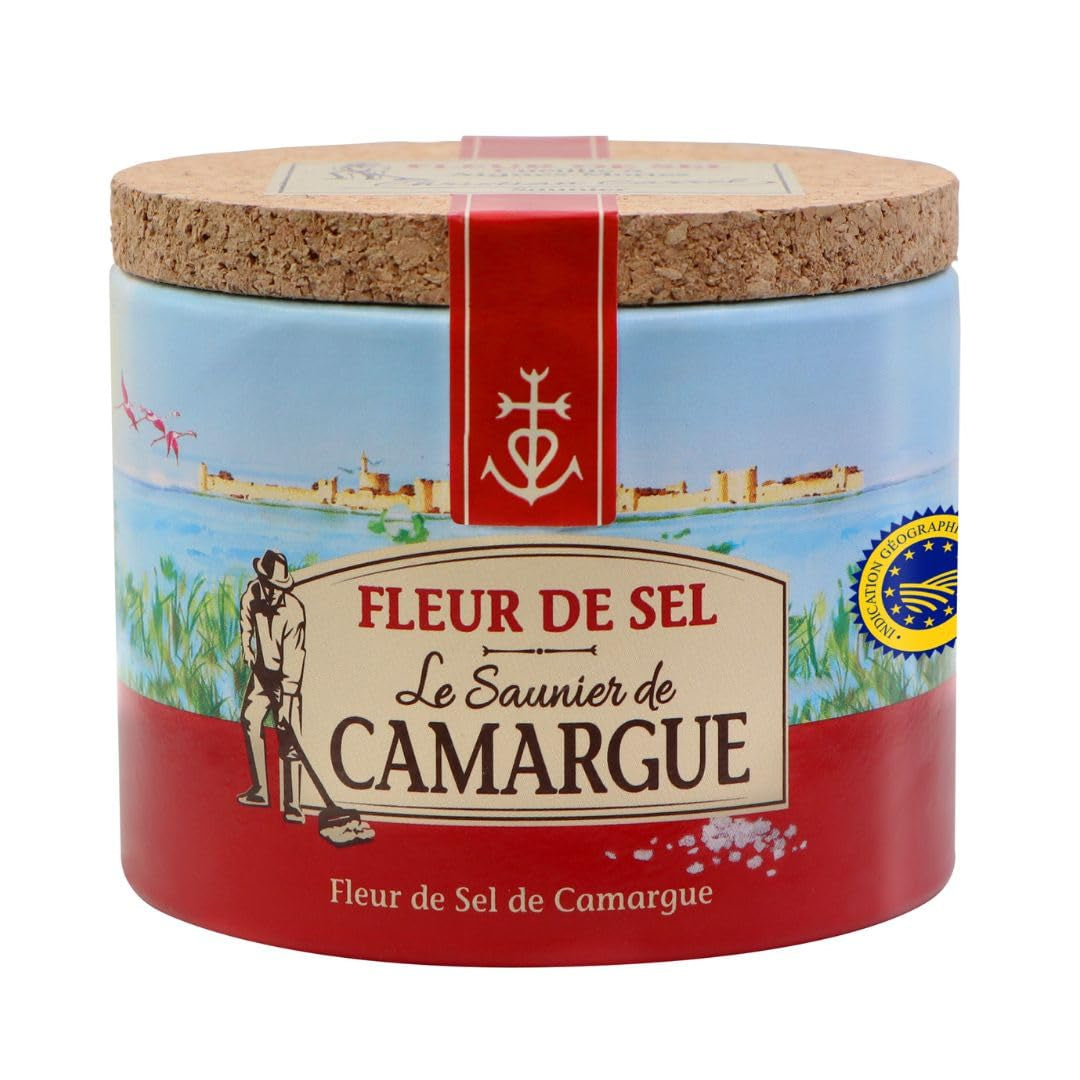 Le Saunier de Camargue Fleur De-Sel Citrone Thymian in 125 g Dosis, Premium Meersalz aus Süd-Frankreich, Ideal als Finishing von Speisen und zum Verfeinern von Gerichten