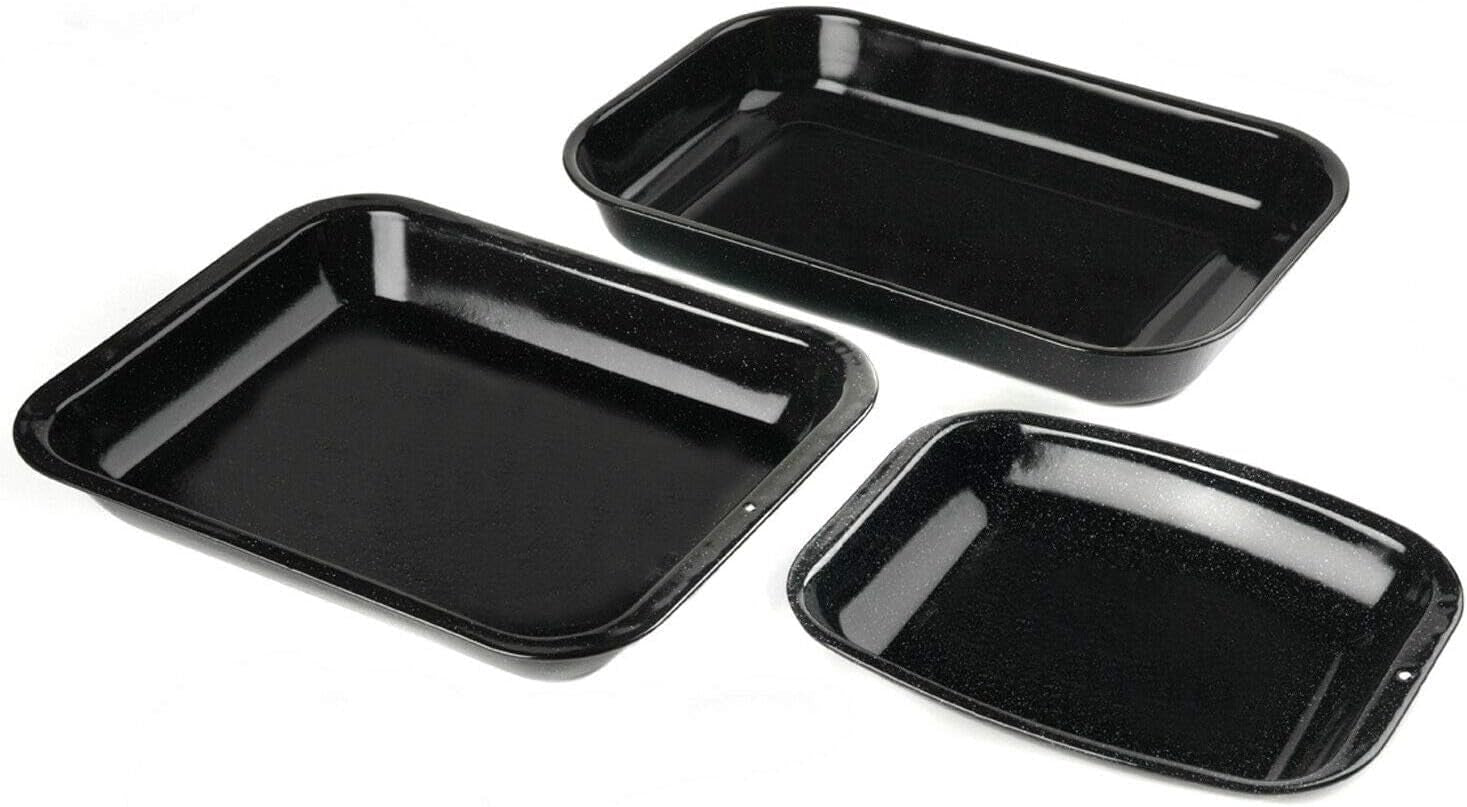 Russell Hobbs CW9161 Romano 34Cm Emaille Bräter - Mit Gitter, Rechteckige Auflaufform Mit Rost, Spülmaschinenfest Ofenform, Grill Auflaufform, Bratform Für Backofen Ofenbeständig Bis 230 Grad Formen und Tabletts zum Backen Naty Shop 3-Teiliger Satz