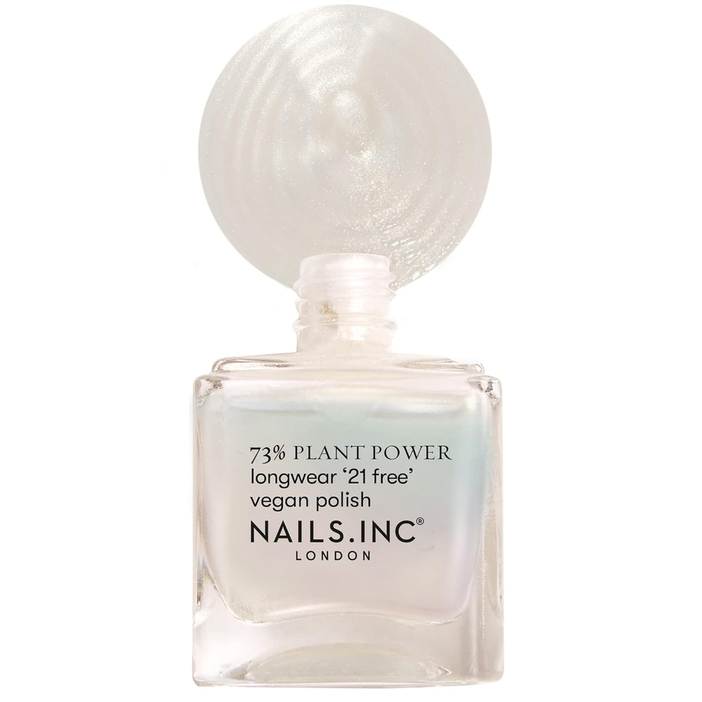 Nails Inc – GLOWING SOMMEWHERE Plant Power Veganer Nagellack – 73 % pflanzlich, 100 % vegan und frei von Tierversuchen – perfekte Maniküre, funkelnde Perle – für umweltfreundliche Nagelkunst