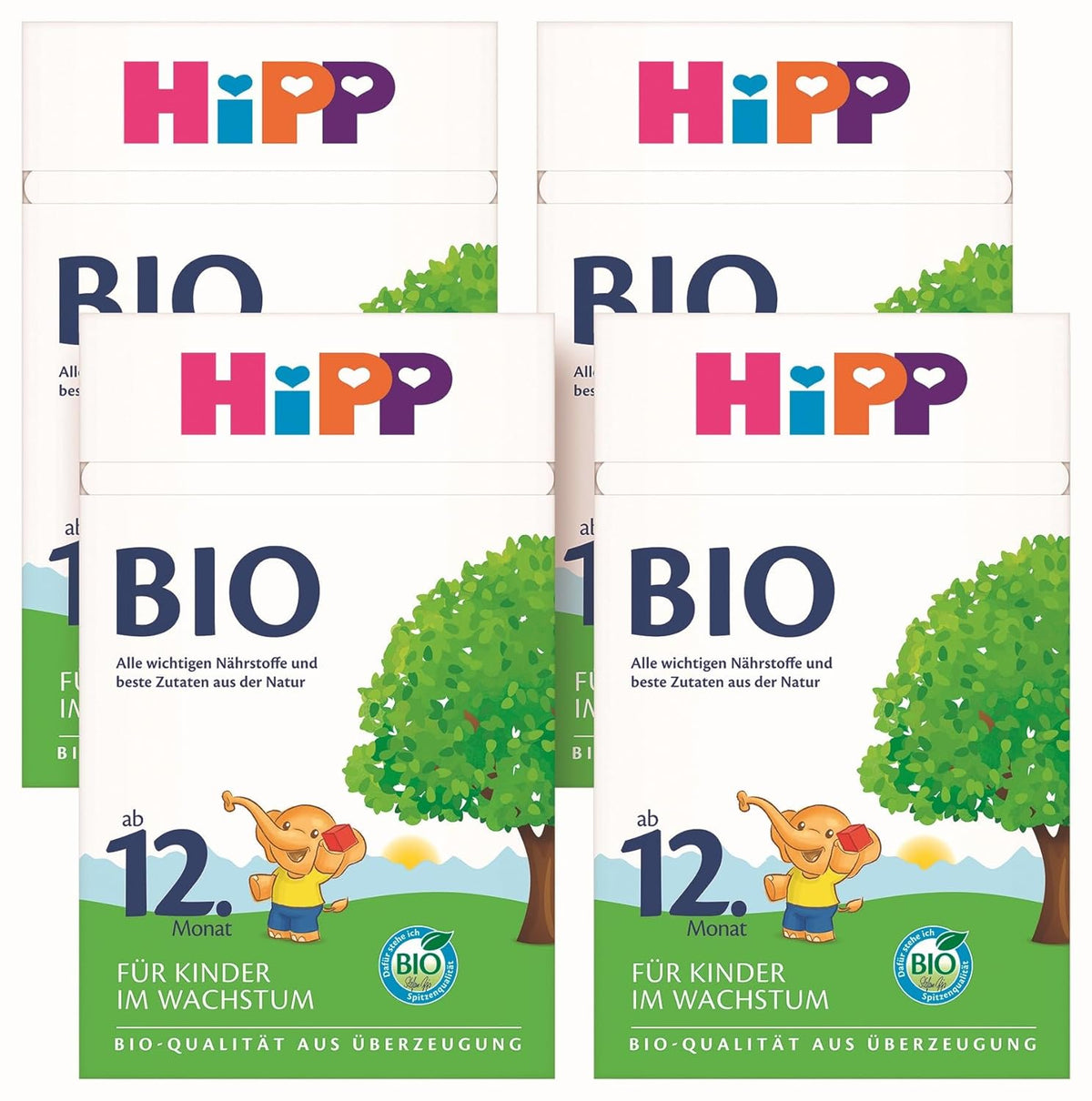 HiPP Bio-Wachstumsmilch (4 x 600 g) nach 12 Monaten mit Kalzium, Eisen, Vitamin C und D für heranwachsende Kleinkinder, beste Bio-Qualität