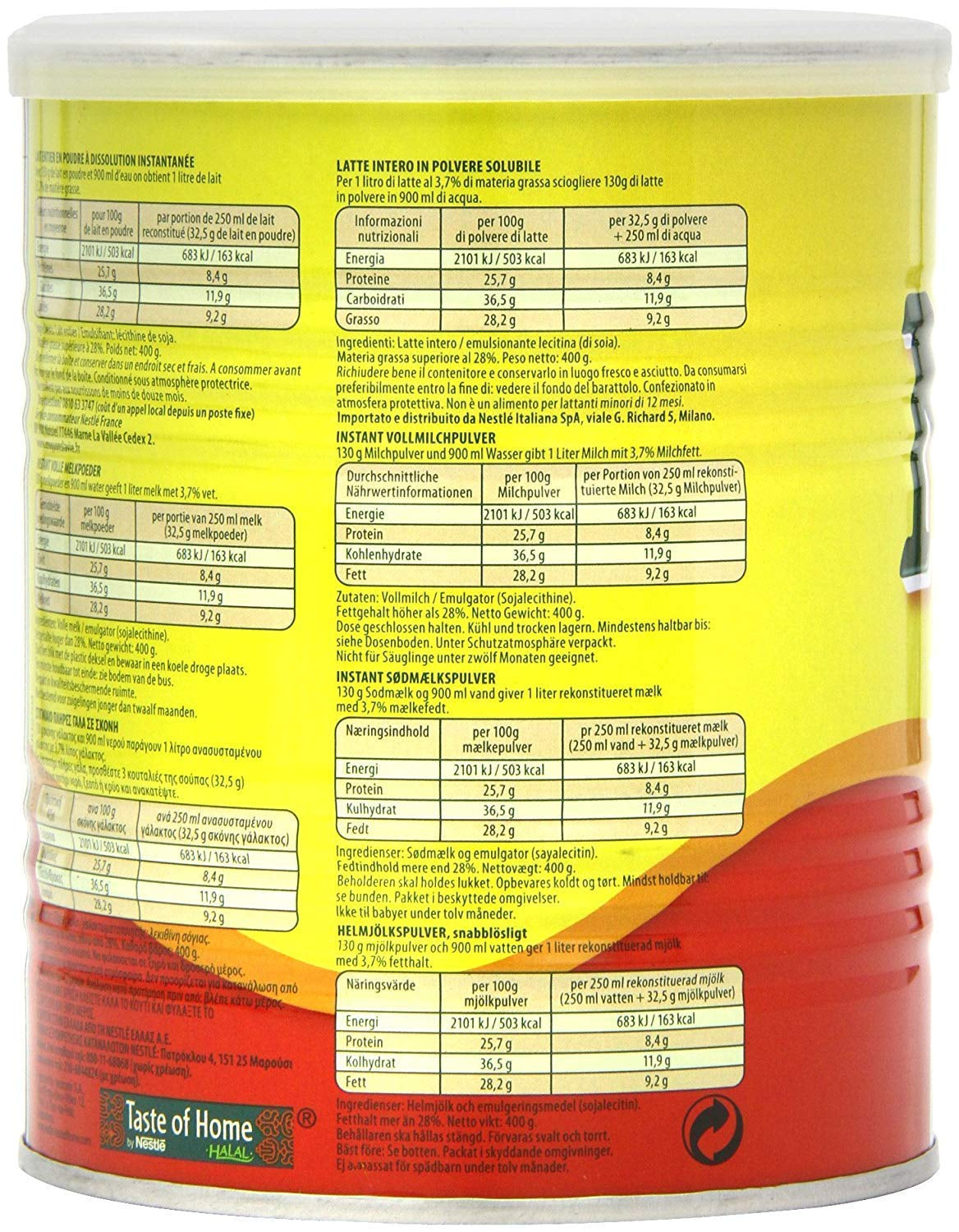 Nestle Nido Vollmilchpulver – Instant Creme für Kaffee- und Teegetränke mit Vitaminen & Mineralstoffen & ohne Konservierungsmitteln oder Farben – 400g Dosis