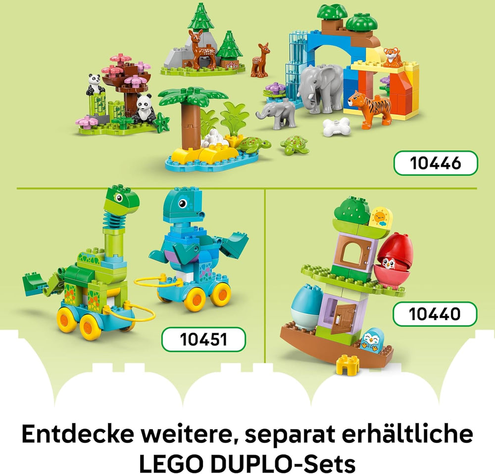 LEGO DUPLO Town Tiere auf Rädern 3-in-1-Set – Montessori Spielzeug zum Bauen von Ente, Fisch oder Hund mit Rädern und Ziehgriff – Geschenk für Mädchen und Jungen ab 2 Jahren – 10448