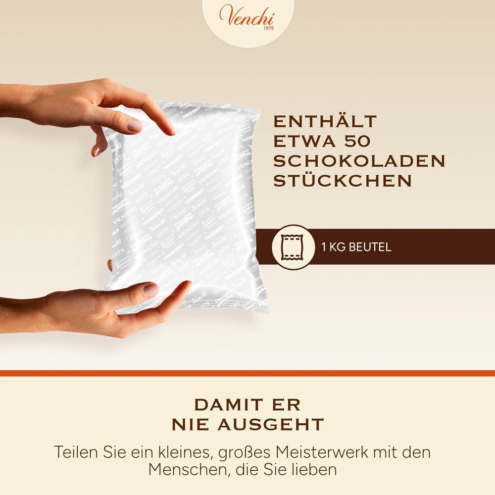 Venchi – Chocoviar Gianduia, Pralinen im 1-kg-Beutel, Gianduia-Schokolade ausschließlich aus „Piemont-Wald-Haselnüssen“ hergestellt, glutenfrei, ohne künstliche Farbstoffe und ohne Konservierungsstoffe