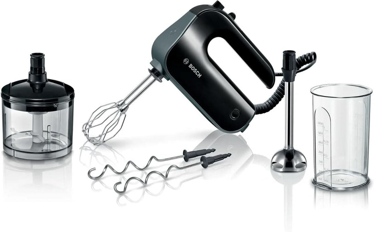 Bosch Handrührer Home Professional Styline MFQ4980B, 5 Stufen, 2 Edelstahl Rührbesen- Und Knethaken, Mixstab Edelstahl, Universalzerkleinerer, 850 W, Schwarz/Dark Silver Kitchen Naty Shop