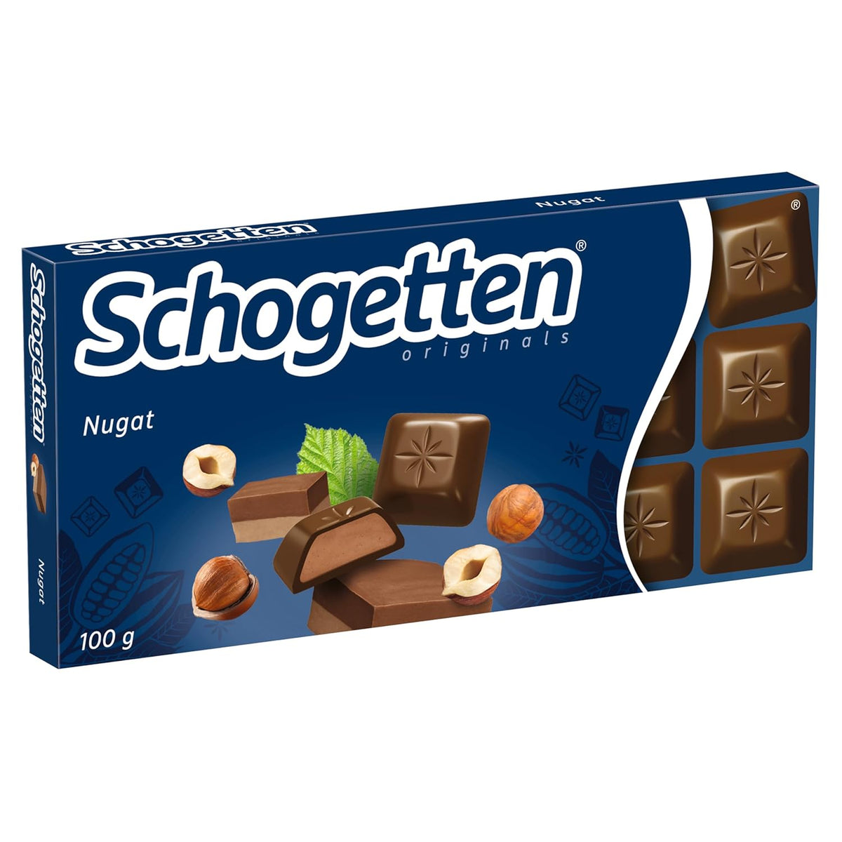 Schogetten Nougat Schokoriegel 100g, einzeln portioniert. Eine Freude. Stück für Stück.