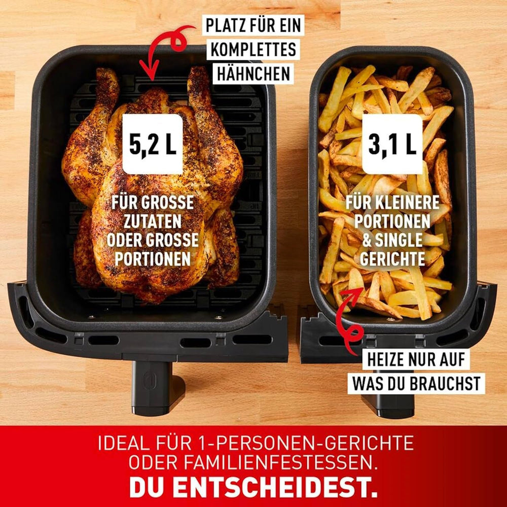 Tefal Dual Easy Fry Heißluftfritteuse mit zwei Kammern, 5,2/3,1 Liter Fassungsvermögen, zwei unabhängigen Schubladen, 7 Programmen Haushaltsgeräte Naty Shop