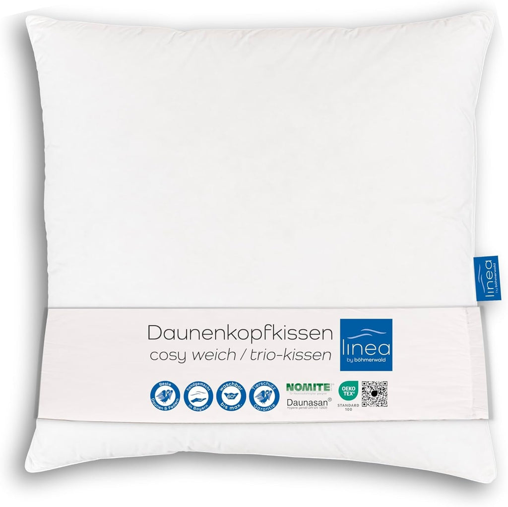 LINEA by Böhmerwald - Cosy - Pernă moale cu 3 camere, 80 X 80, Interior:100% pene, Camere exterioare:90% puf/10% pene, Potrivit pentru alergici, Lavabil până la 60°C, Produs în Germania Perne standard Naty Shop Singur 1 bucată (1 pachet) Confort suport: Soft - 80 X 80 Cm